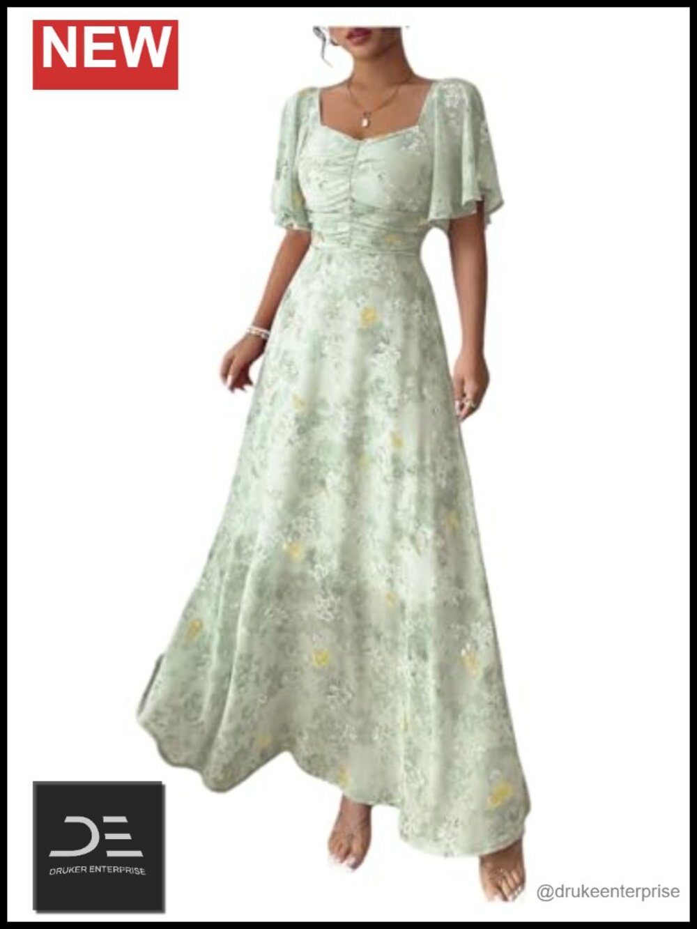Floerns Women's Butterfly Short Sleeve Boho Maxi Dress Sweetheart Neck A-Line